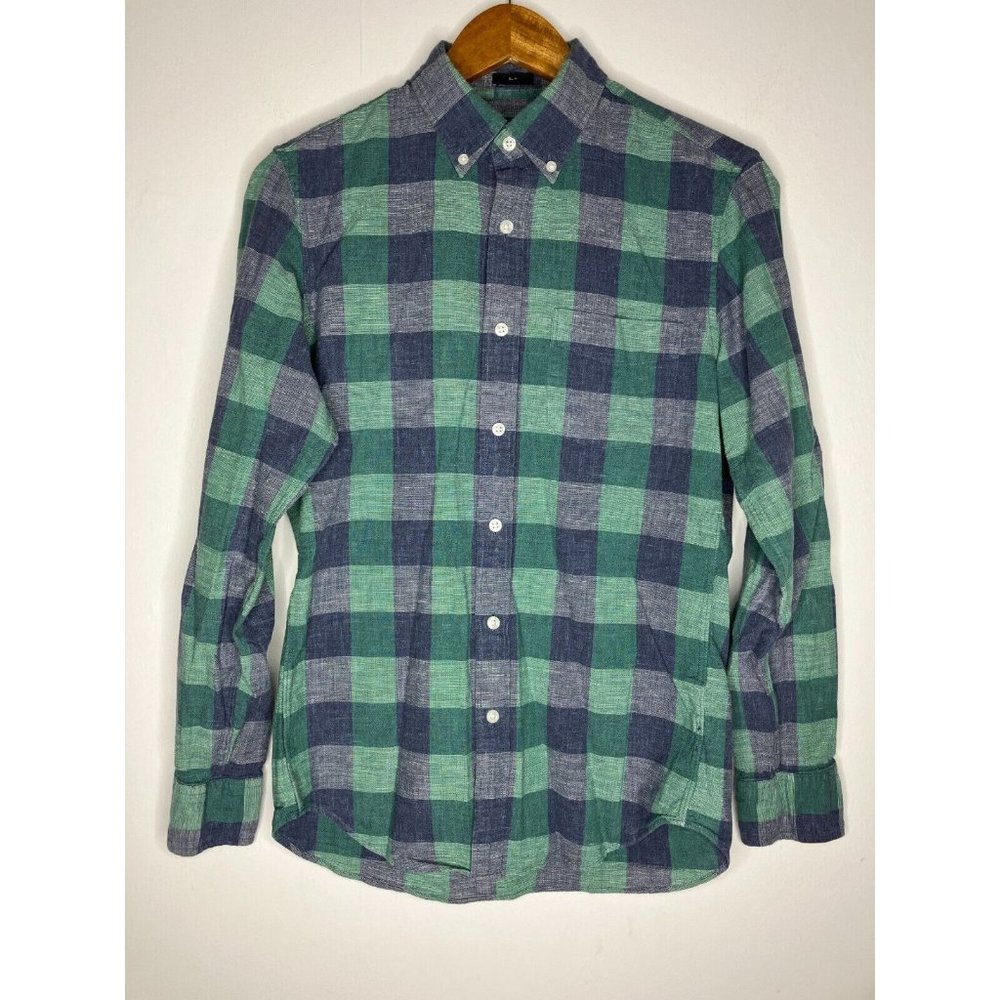 J. Crew Men's Small Slim Blue Green Plaid Long Sleeve Button Down Shirt